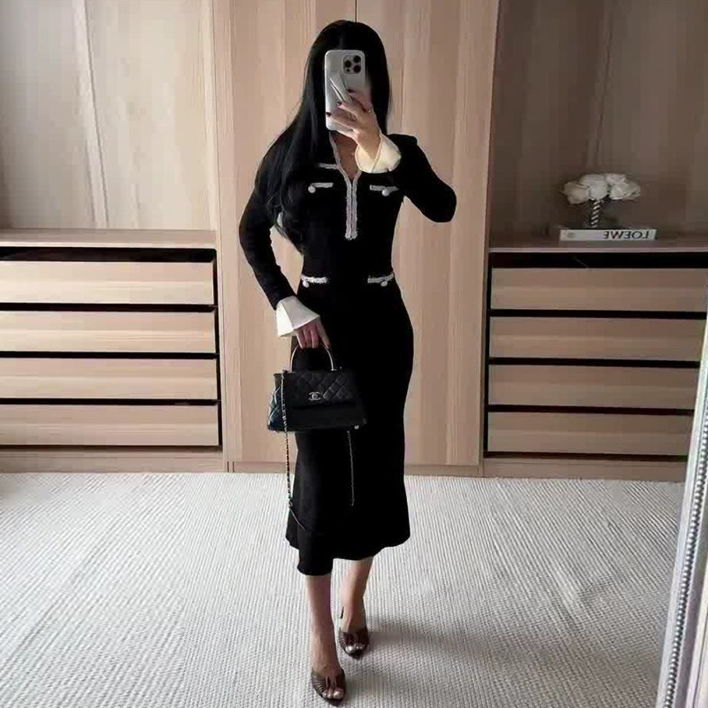 Forever 21 Elegant Black Bodycon Midi Dress Flare Sleeves